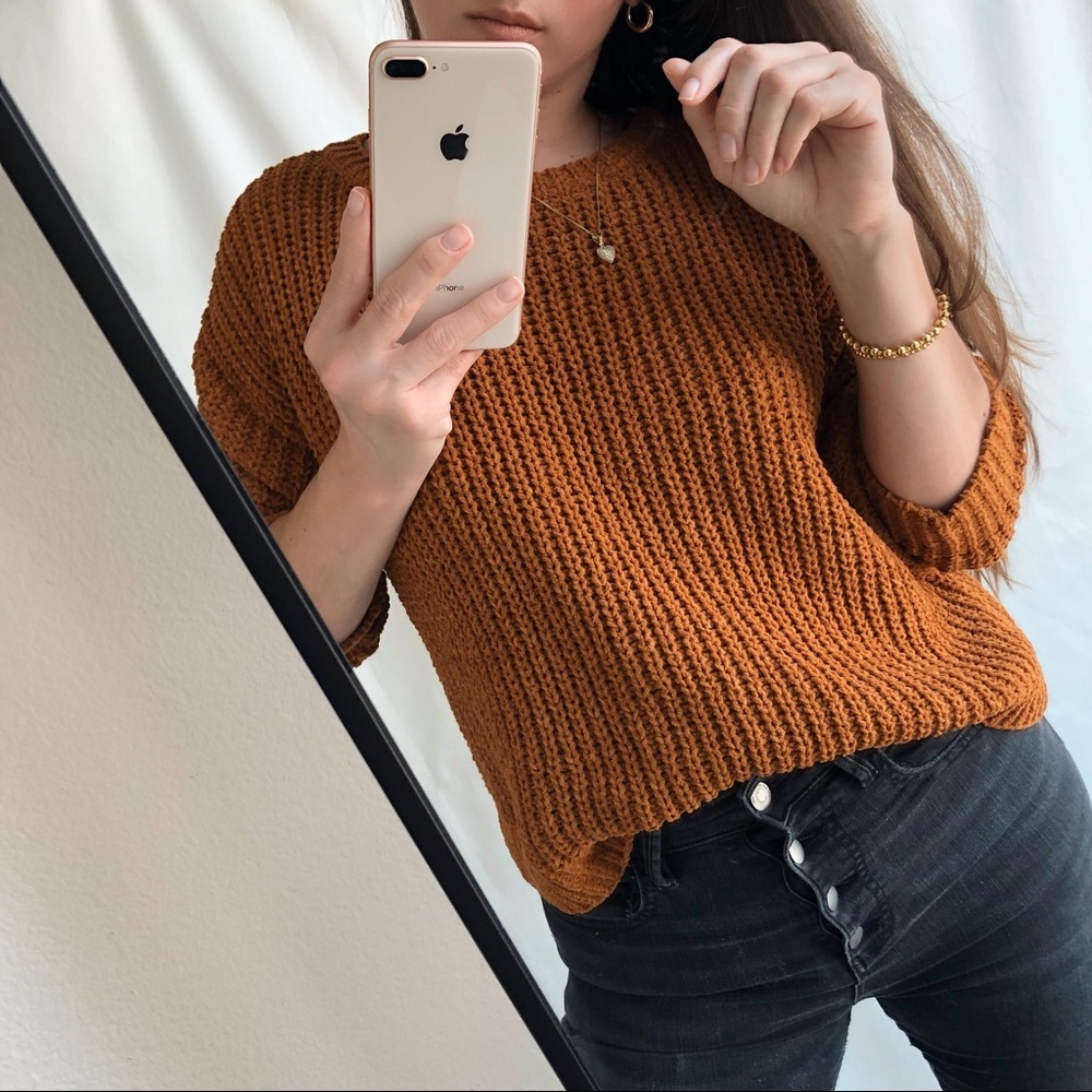 CHENILLE CABLE KNIT SWEATER — In Rust - Picture 3 of 7